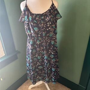 LOFT Floral Print  Dress in Black and Teal